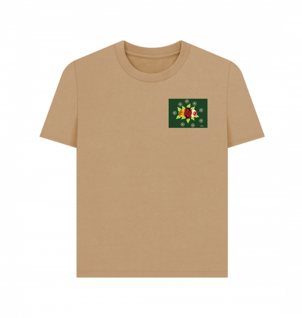 Women's Casual T-shirt: Green Roses and Daisies - Image 4