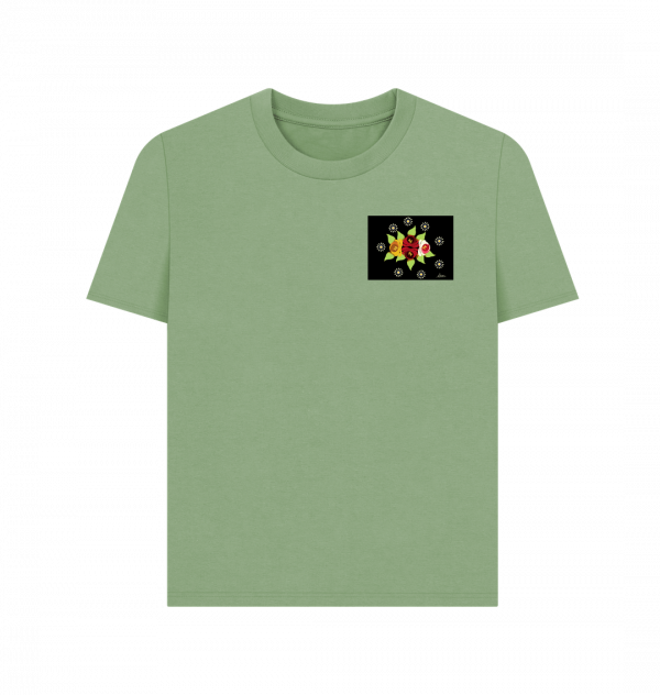 Women's Casual T-shirt: Black Roses and Daisies - Image 4
