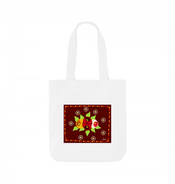 Cotton Tote Bag: Red Roses and Daisies Canal Art - Image 4