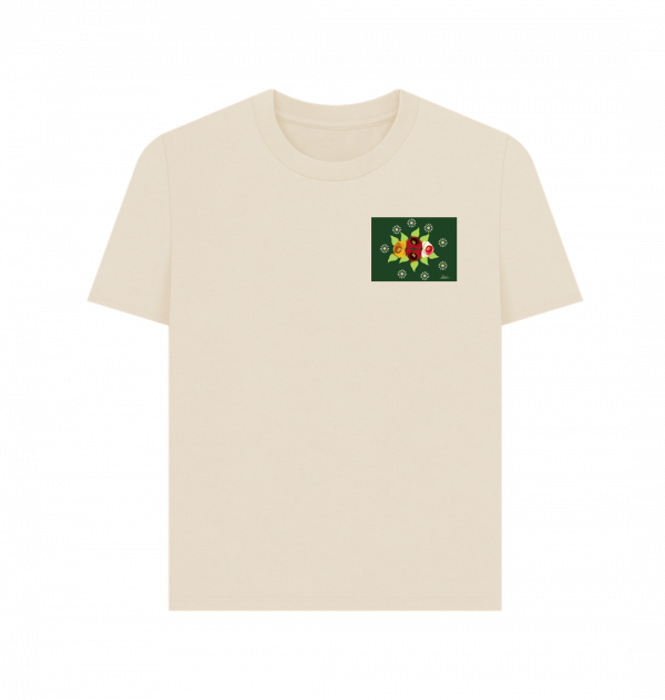 Women's Casual T-shirt: Green Roses and Daisies - Image 5