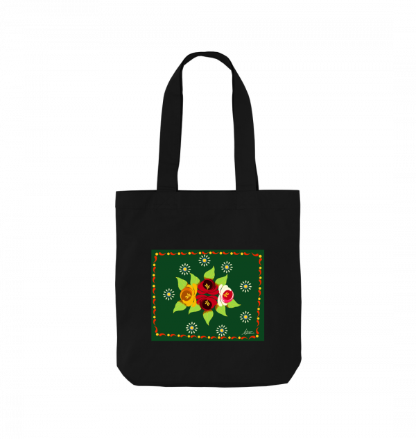Cotton Tote Bag: Green Roses and Daisies Canal Art - Image 3
