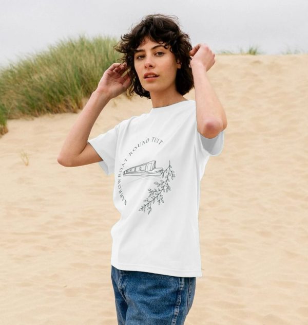 A photo of a woman wearing a white t-shirt
