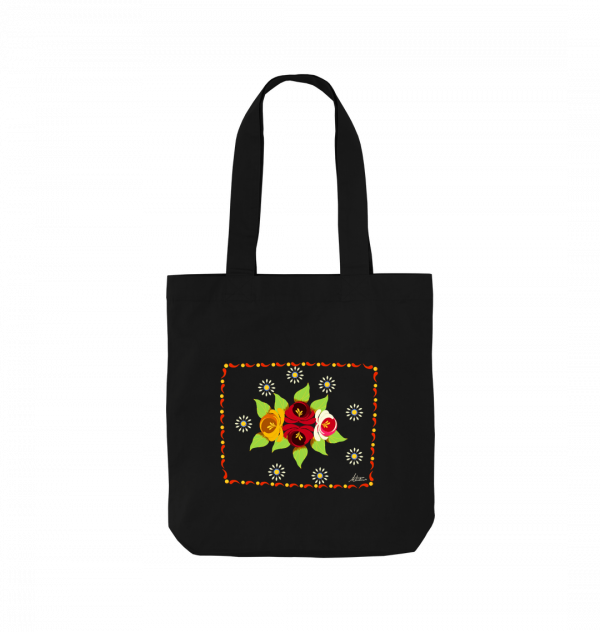 Cotton Tote Bag: Roses and Daisies Canal Art - Image 2