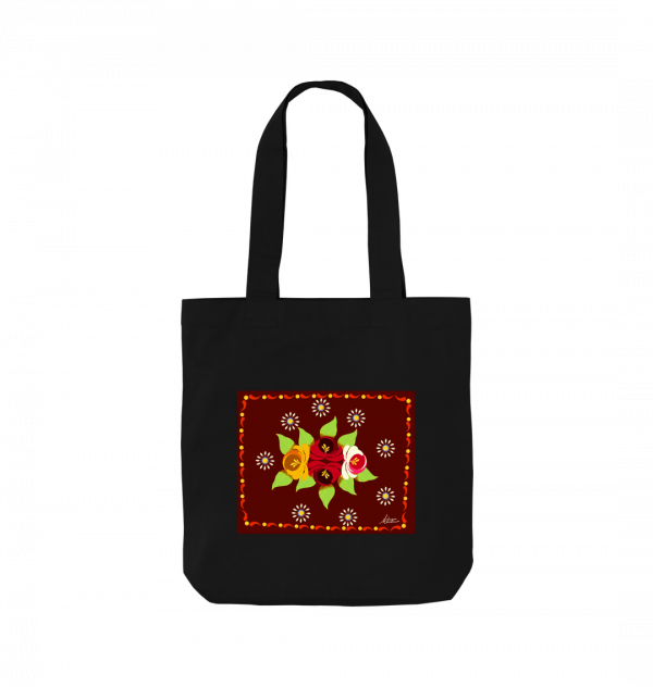 Cotton Tote Bag: Red Roses and Daisies Canal Art - Image 2