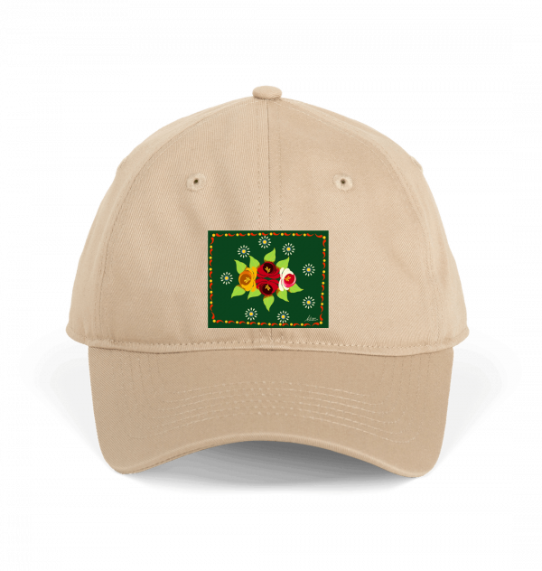 Cotton Baseball Cap: Green Roses and Daisies Canal Art - Image 3