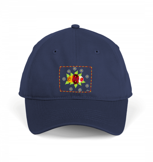 Cotton Baseball Cap: Roses and Daisies Canal Art - Image 3