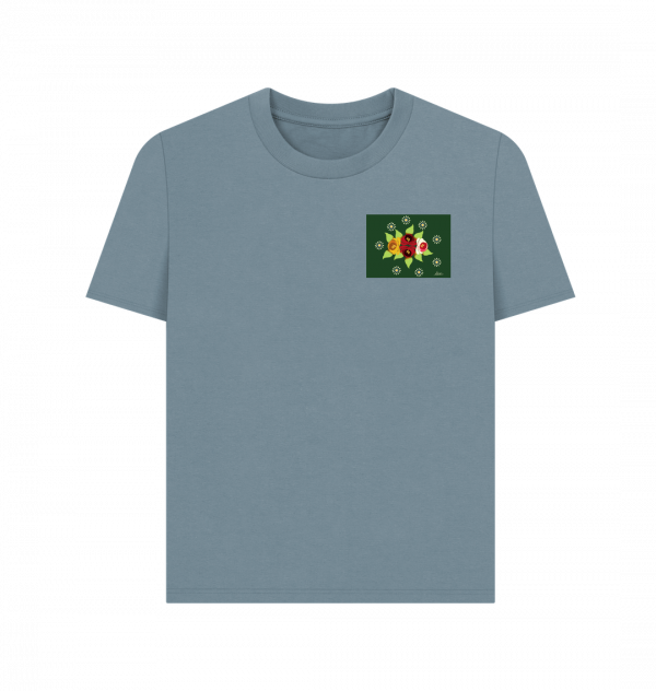 Women's Casual T-shirt: Green Roses and Daisies - Image 6