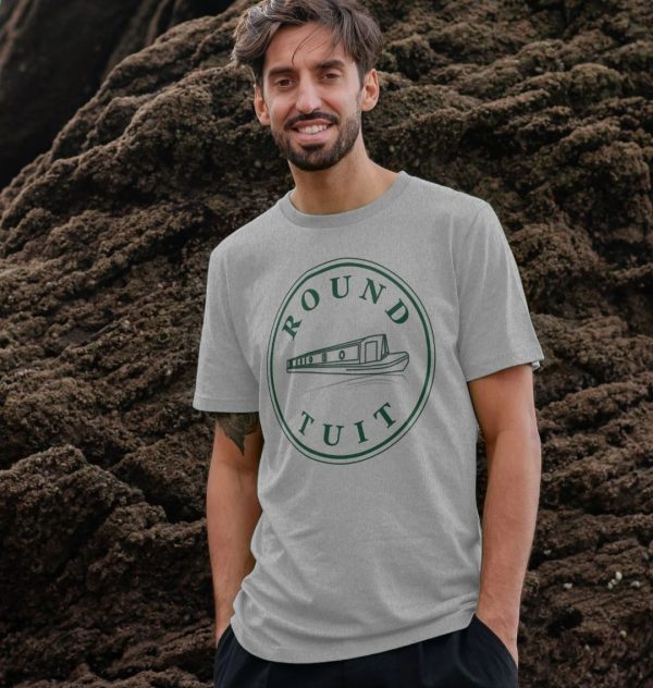 A photo of a man wearing a grey t-shirt