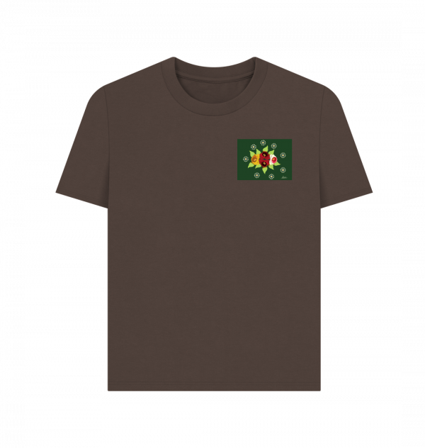 Women's Casual T-shirt: Green Roses and Daisies - Image 2