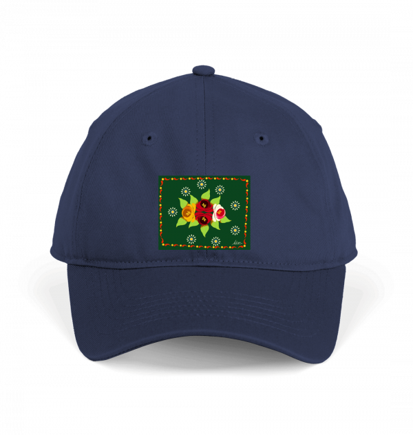 Cotton Baseball Cap: Green Roses and Daisies Canal Art