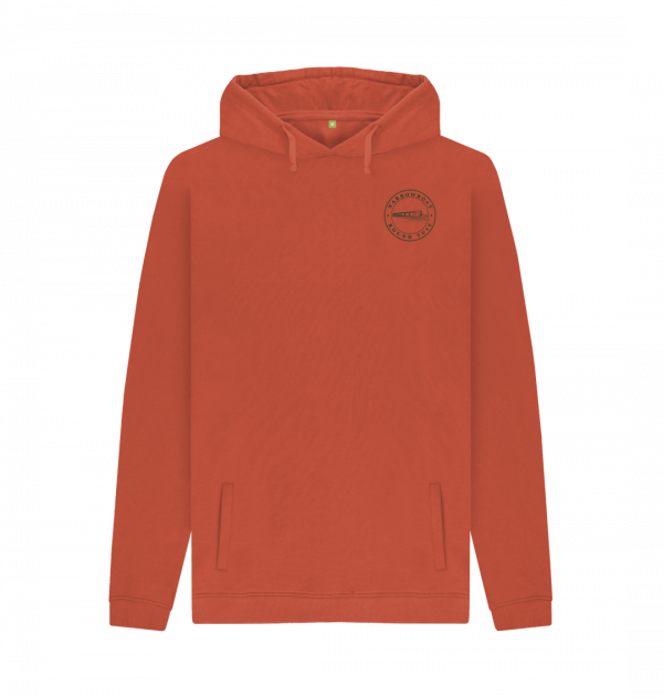 An image of a rust coloured hoodie