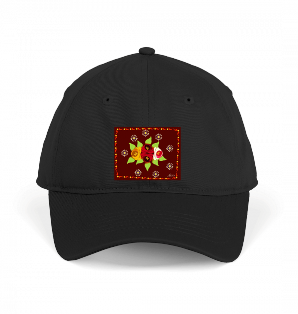 Cotton Baseball Cap: Red Roses and Daisies Canal Art - Image 4