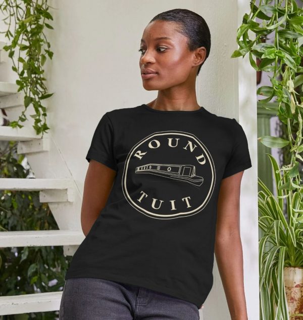 A photo of a woman wearing a black t-shirt