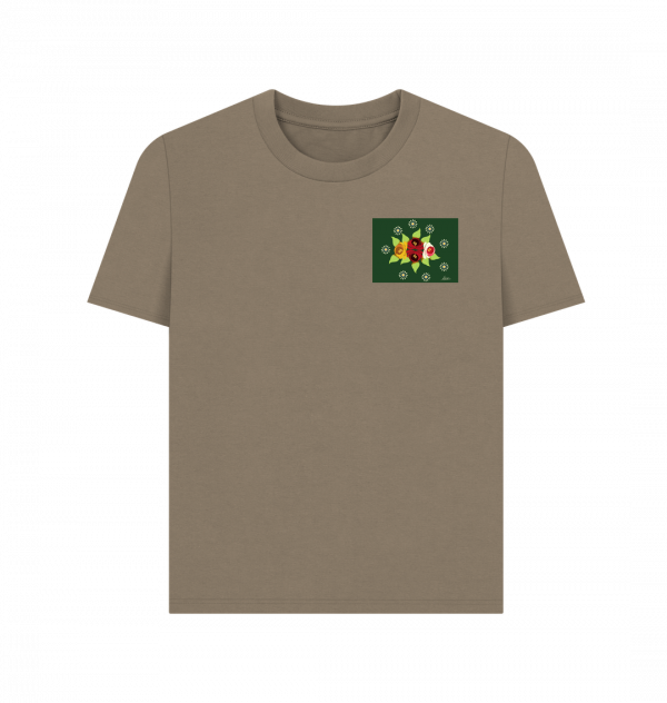Women's Casual T-shirt: Green Roses and Daisies - Image 3