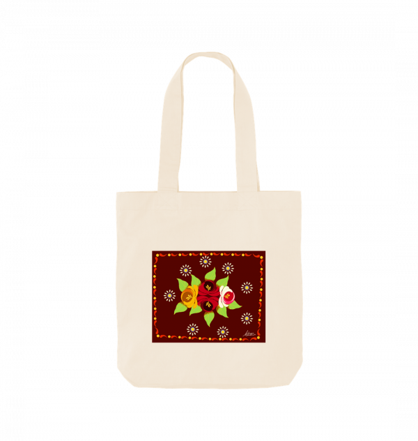 Cotton Tote Bag: Red Roses and Daisies Canal Art - Image 3