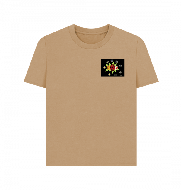 Women's Casual T-shirt: Black Roses and Daisies - Image 3