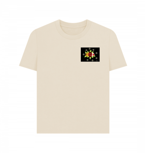 Women's Casual T-shirt: Black Roses and Daisies - Image 2