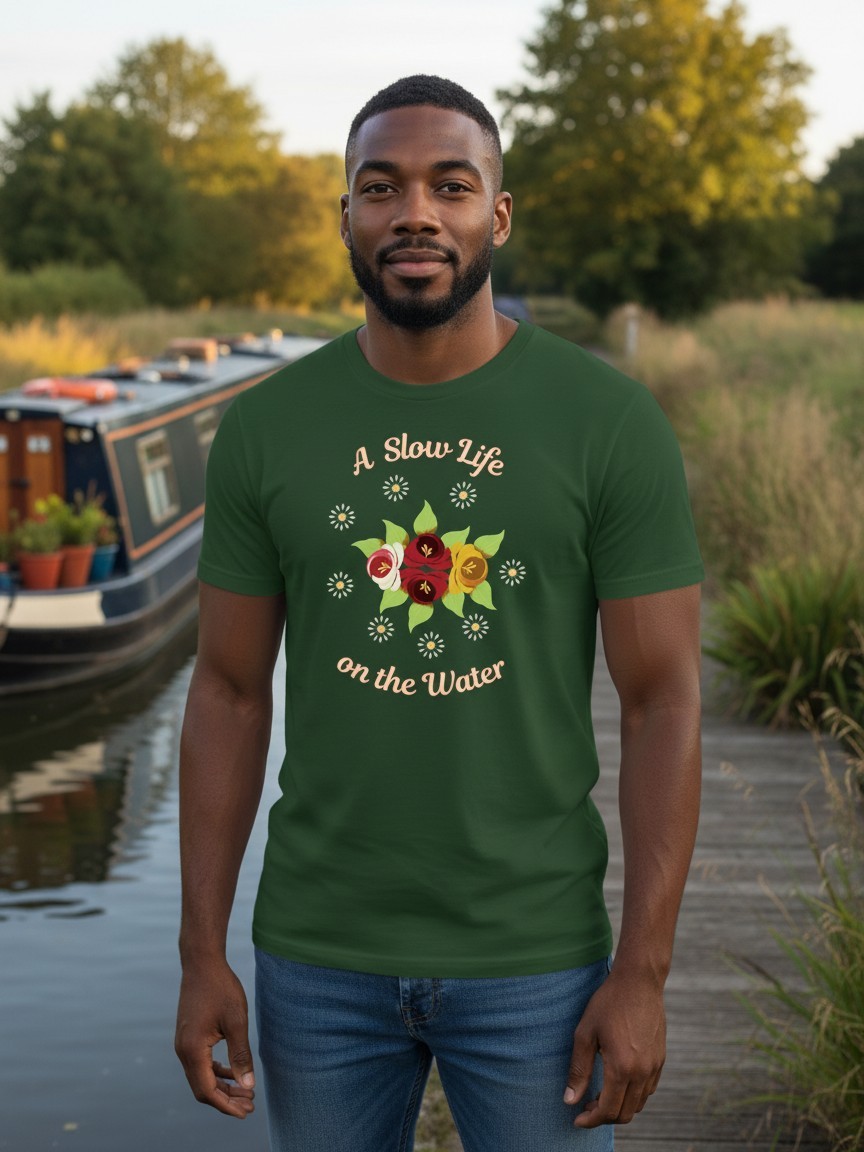 a slow life traditional canal art t shirt mockup 1