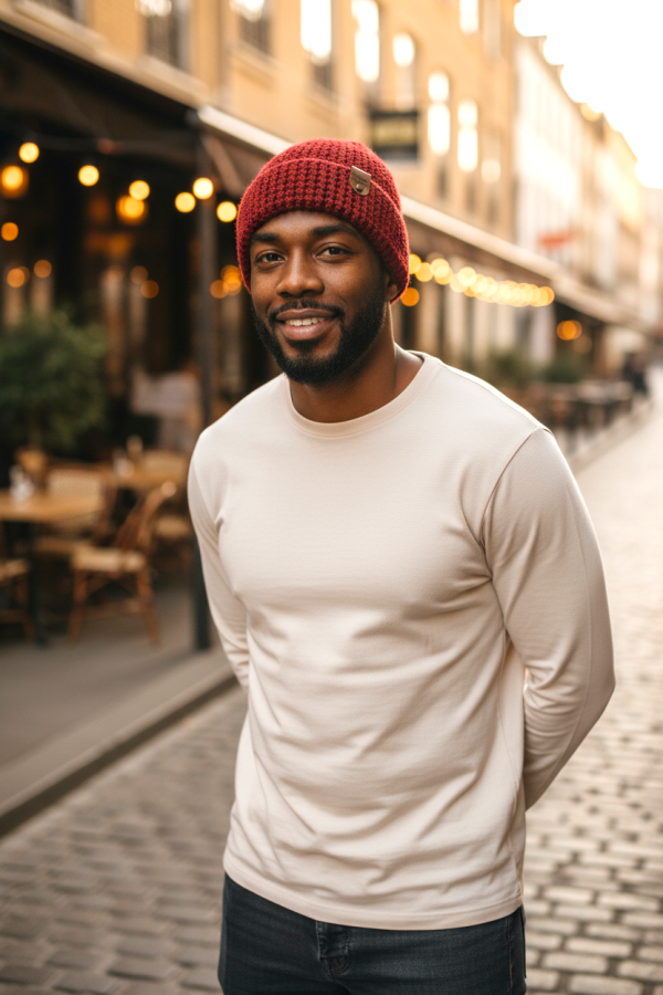 Handmade Unisex Beanie Hat: Rosehip - Image 3