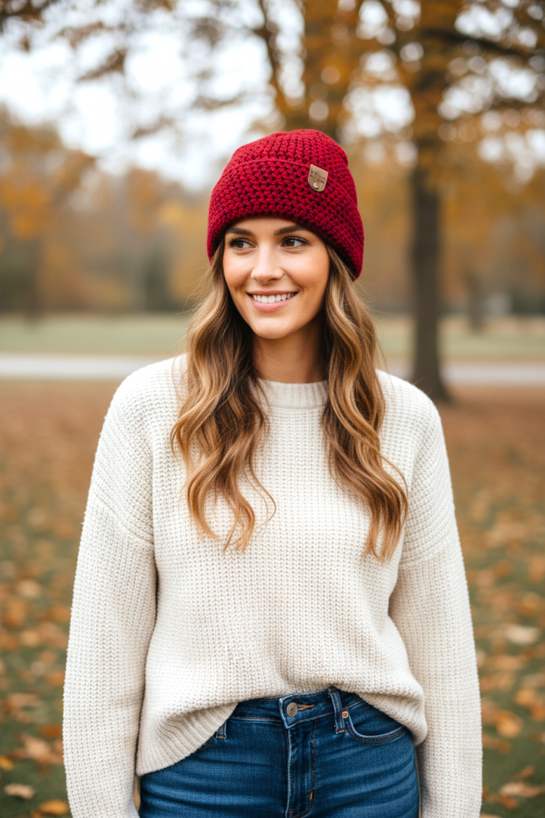 Handmade Unisex Beanie Hat: Rosehip - Image 2