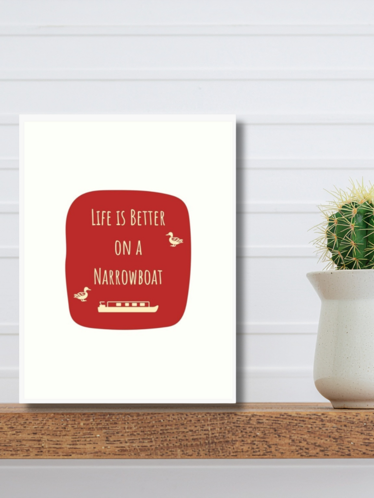 Red and Cream Art Print_Narrowboat Life