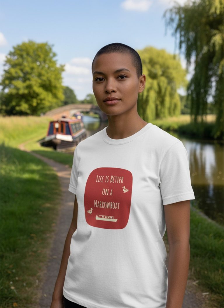 Red and Cream Fitted T-shirt_Narrowboat Life