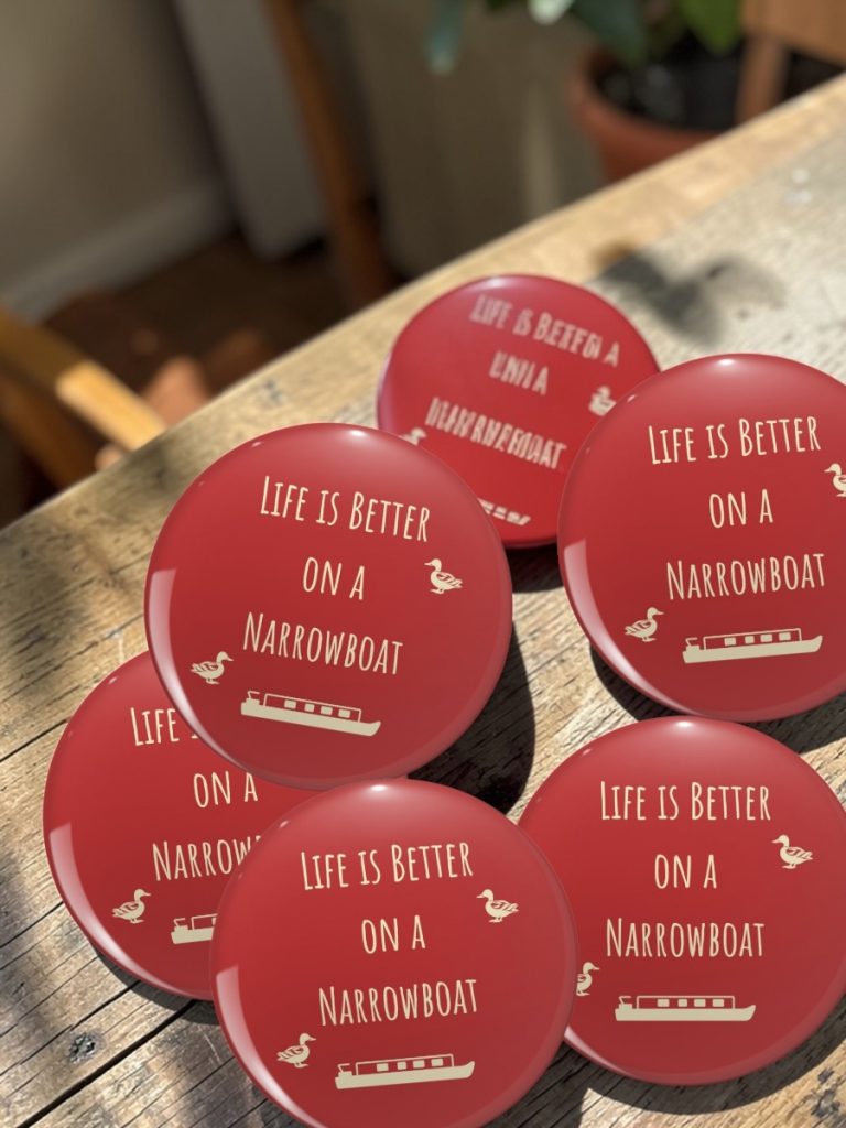 Red and Cream Pin Badge_Narrowboat Life