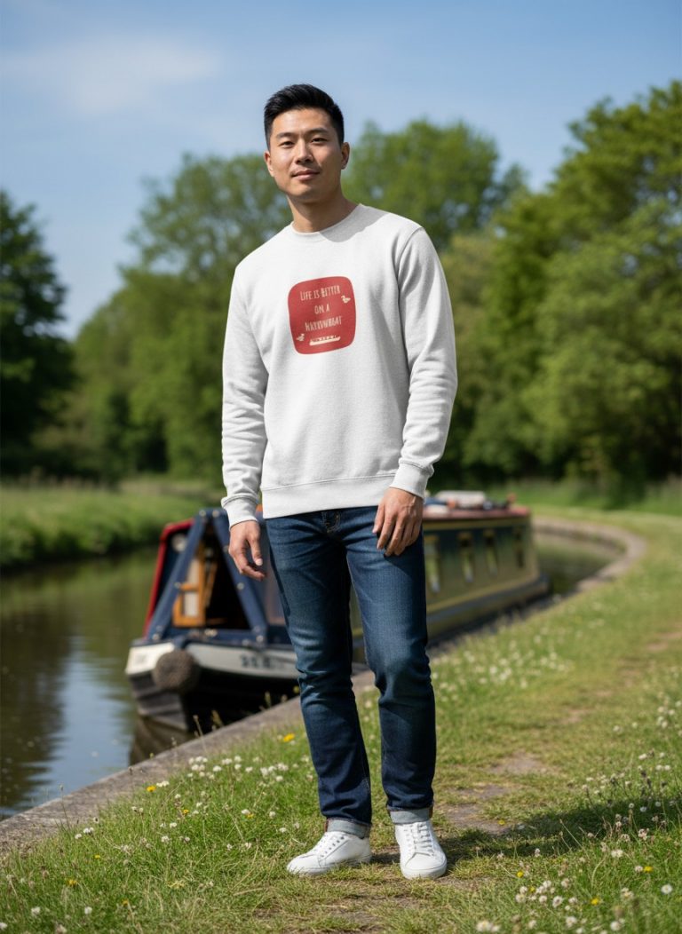 Red and Cream Pullover Sweatshirt_Narrowboat Life