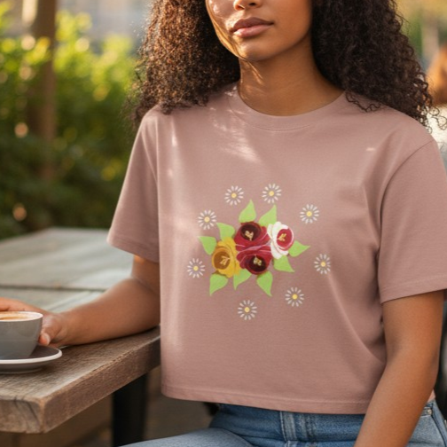 Traditional Canal Flowers – Classic Narrowboat Art Design Boxy T-Shirt