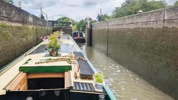 Two Boats Passing in a Canal Lock