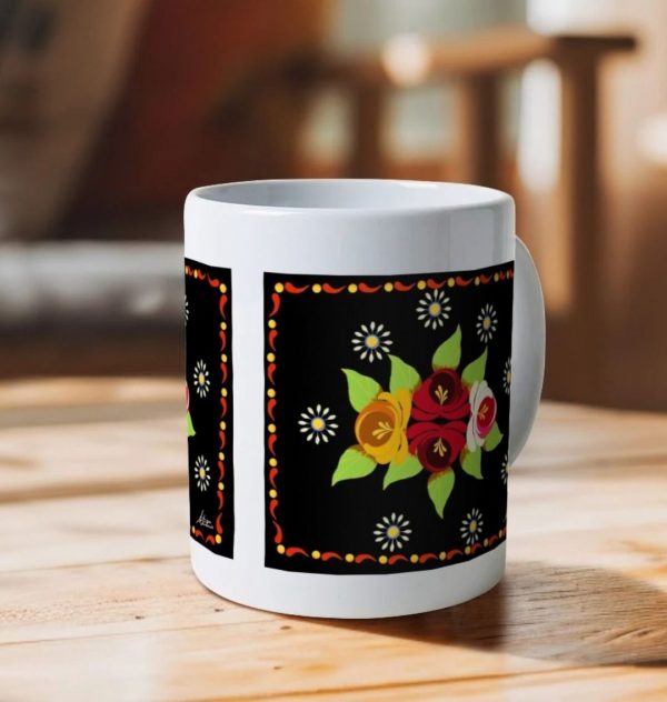 Ceramic Mug: Black Roses and Daisies Canal Art - Image 3