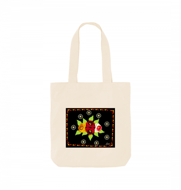 Cotton Tote Bag: Black Roses and Daisies Canal Art - Image 3