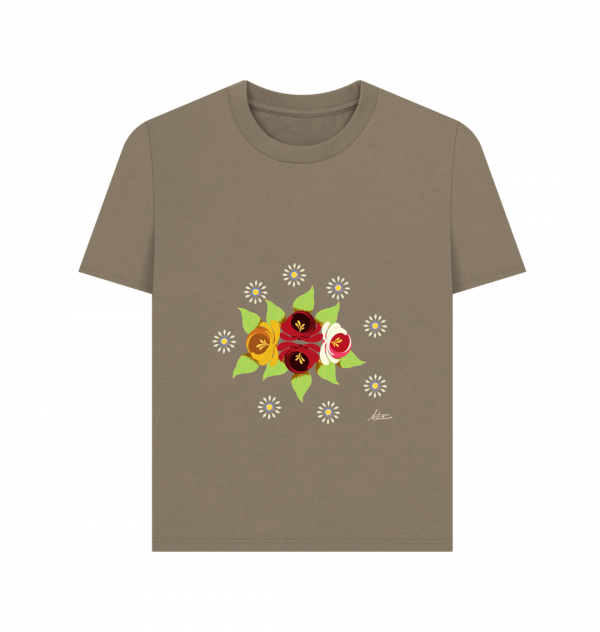Women's Casual T-shirt: Roses and Daisies - Image 4