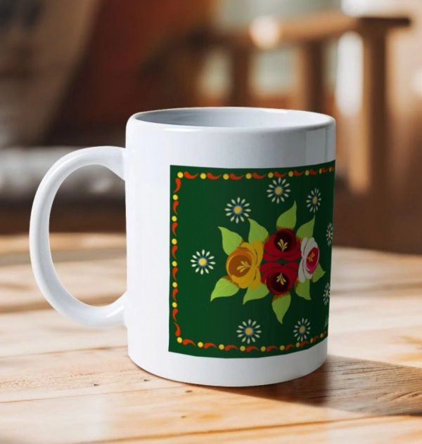Ceramic Mug: Green Roses and Daisies Canal Art - Image 2