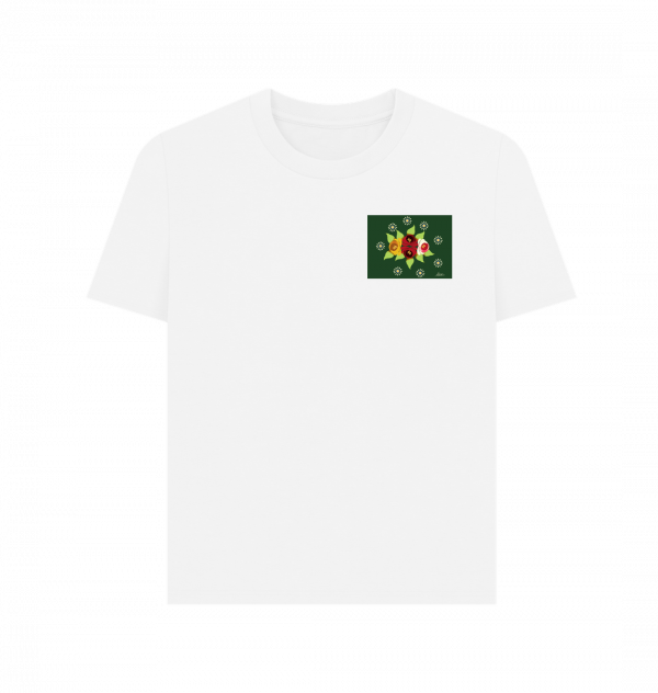 Women's Casual T-shirt: Green Roses and Daisies - Image 7
