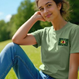 Women's Casual T-shirt: Green Roses and Daisies
