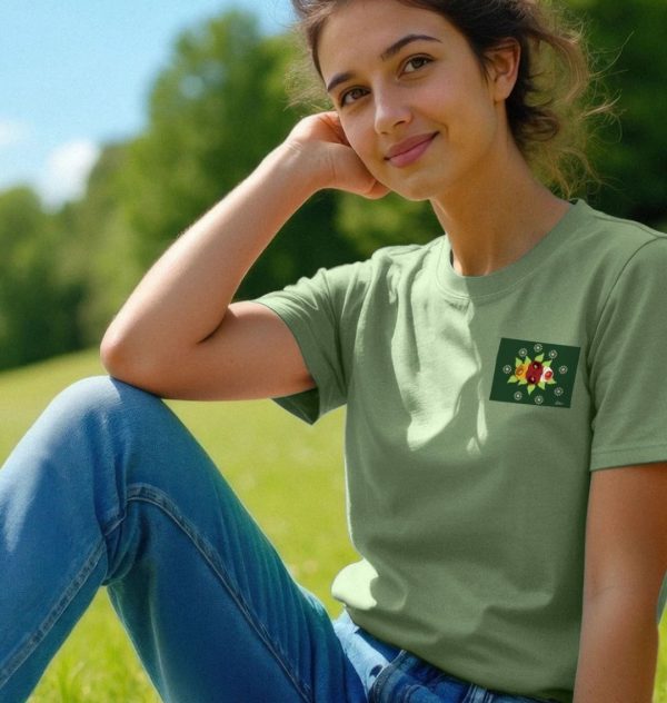 Women's Casual T-shirt: Green Roses and Daisies