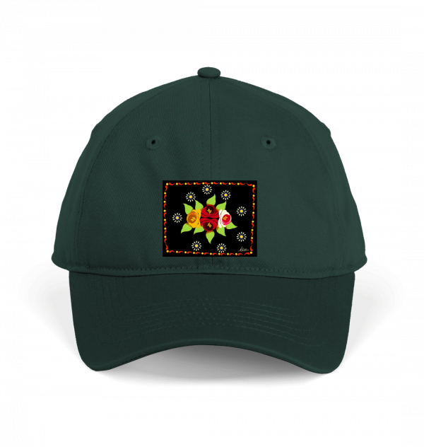 Cotton Baseball Cap: Black Roses and Daisies Canal Art - Image 3