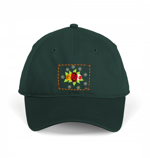 Cotton Baseball Cap: Roses and Daisies Canal Art - Image 2