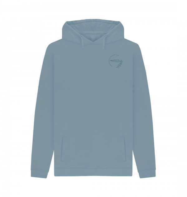 An image of a stone blue coloured hoodie