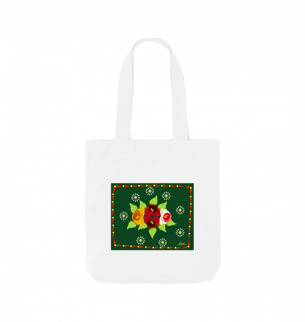 Cotton Tote Bag: Green Roses and Daisies Canal Art - Image 4