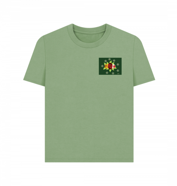 Women's Casual T-shirt: Green Roses and Daisies - Image 8