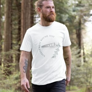 A photo of a man wearing a white t-shirt