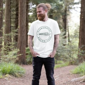 A photo of a man wearing a white t-shirt