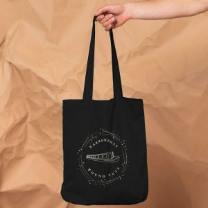 A photo of a black tote bag