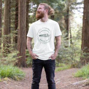 A photo of a man wearing a white t-shirt