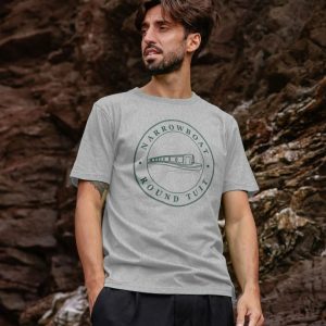 A photo of a man wearing a grey t-shirt