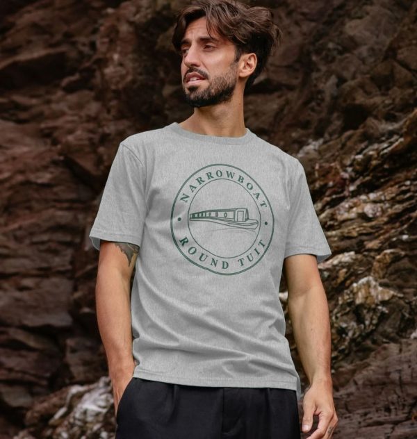 A photo of a man wearing a grey t-shirt