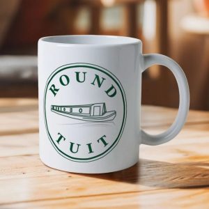 A photo of a white ceramic mug