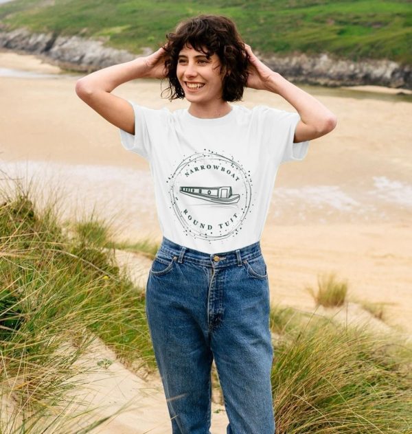A photo of a woman wearing a white t-shirt